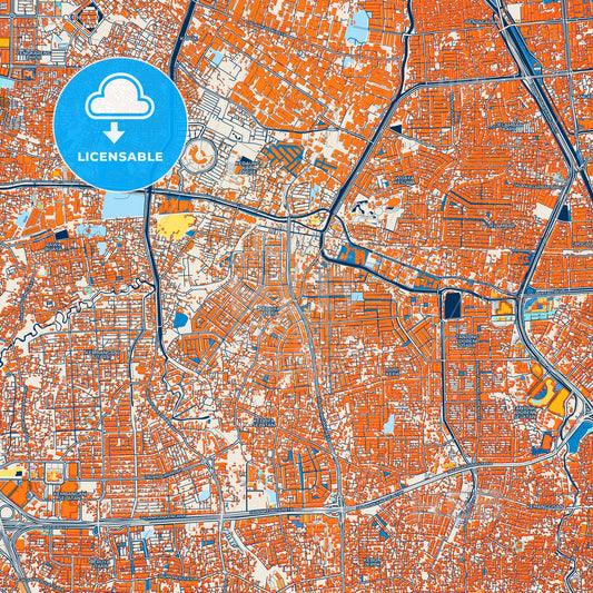 Colorful West Jakarta Street Map with Labels and Buildings