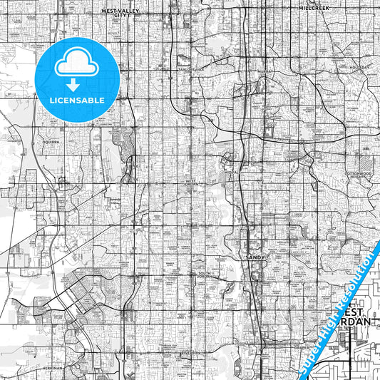 West Jordan, Utah light map with streetnames, citynames and districts