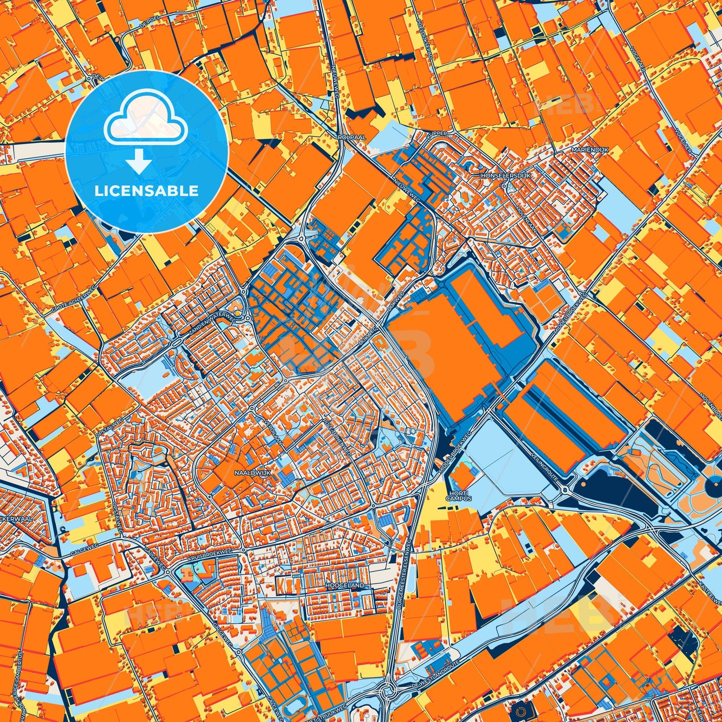 Colorful Westland Street Map with Labels and Buildings