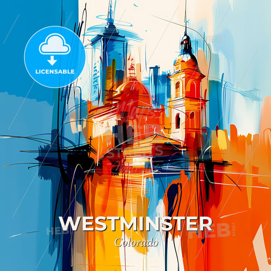 Vibrant Westminster, Colorado - A Painting Of A Building - Square format print template