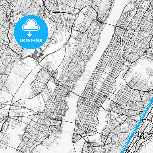 West New York, New Jersey light map with streetnames, citynames and districts
