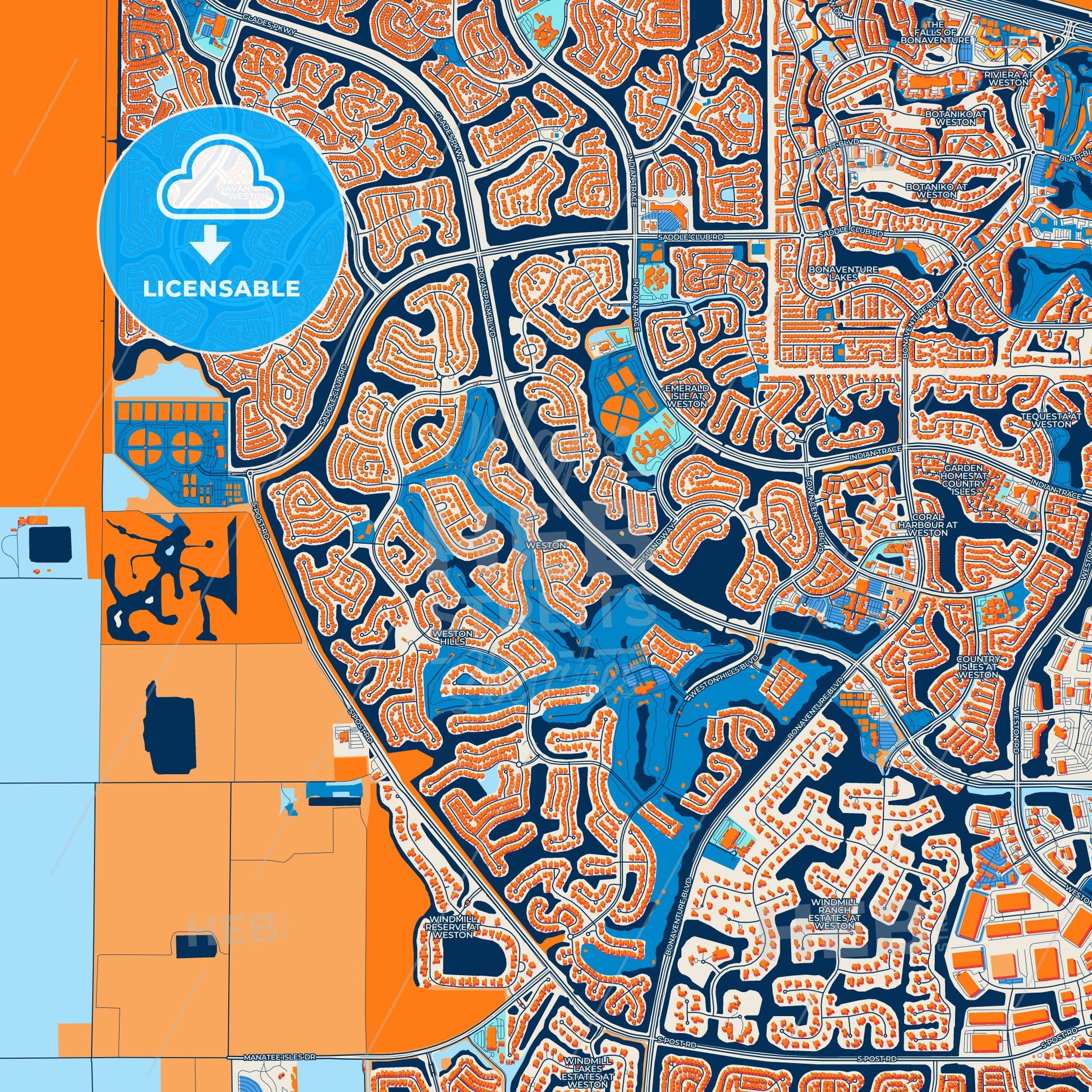 Colorful Weston Street Map with Labels and Buildings