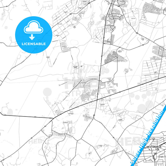 Westonaria, South Africa light map with streetnames, citynames and districts