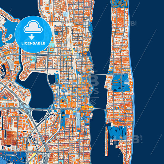 Colorful West Palm Beach Street Map with Labels and Buildings