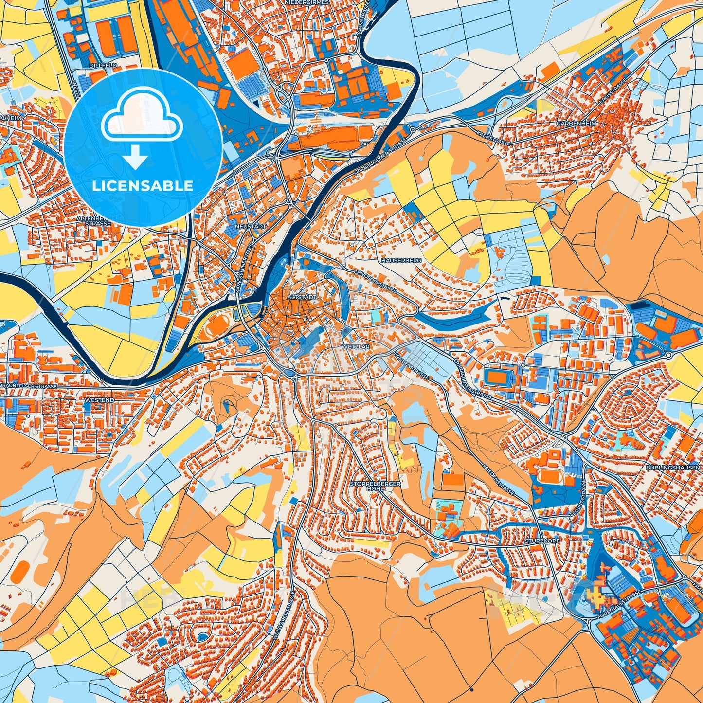 Colorful Wetzlar Street Map with Labels and Buildings