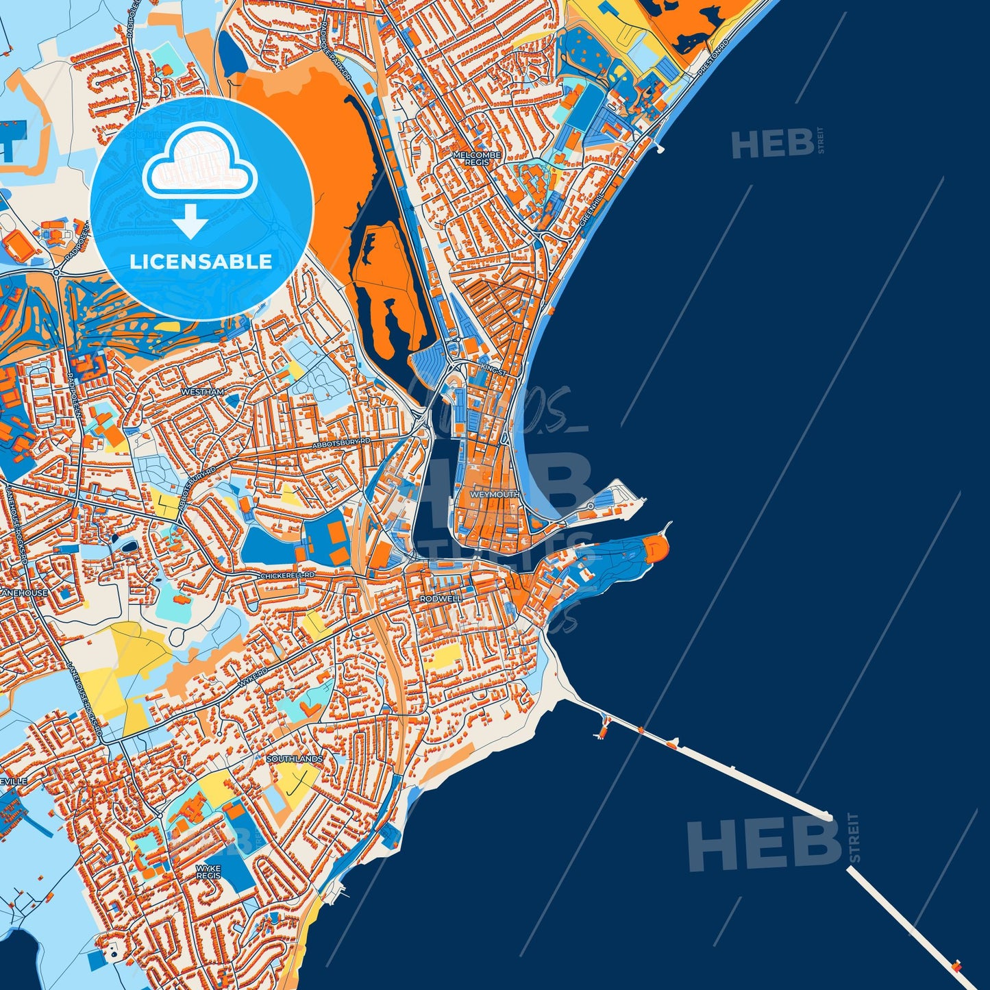 Colorful Weymouth Street Map with Labels and Buildings