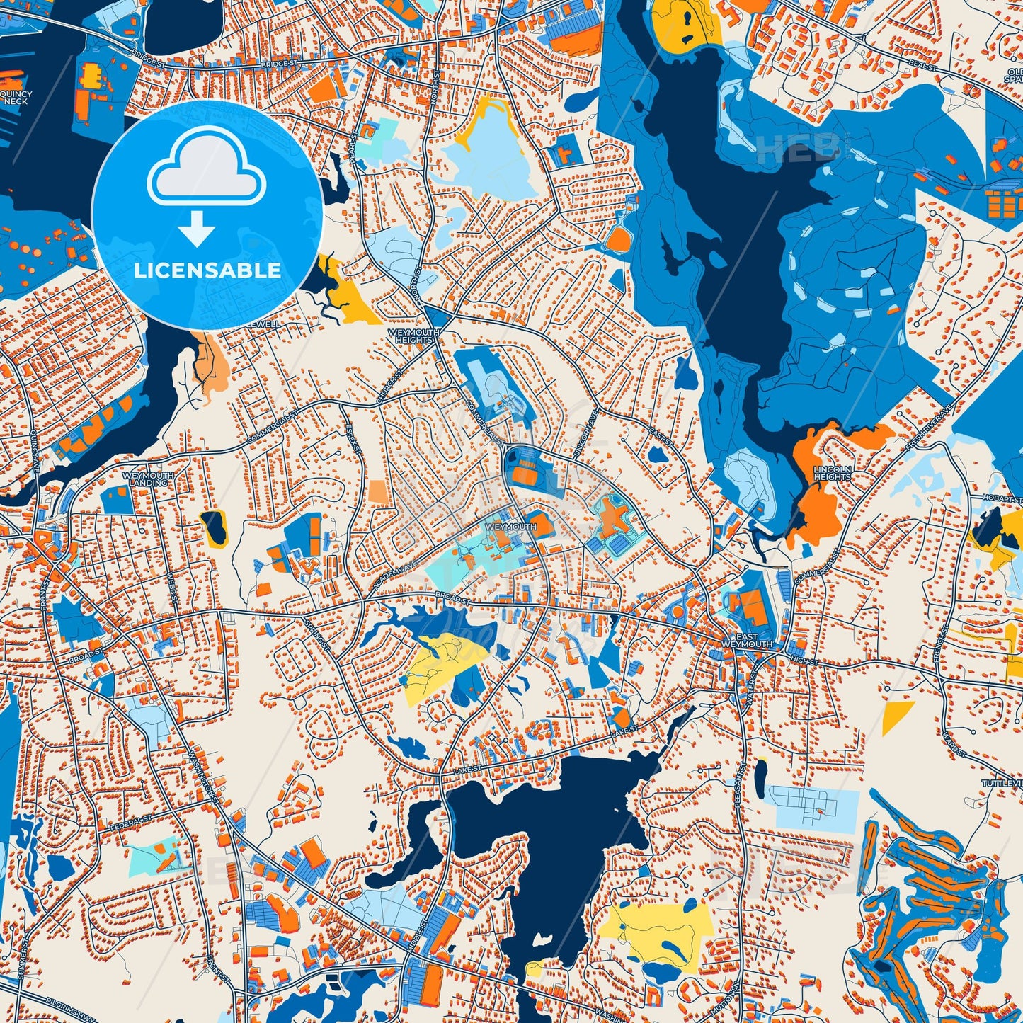 Colorful Weymouth Town Street Map with Labels and Buildings