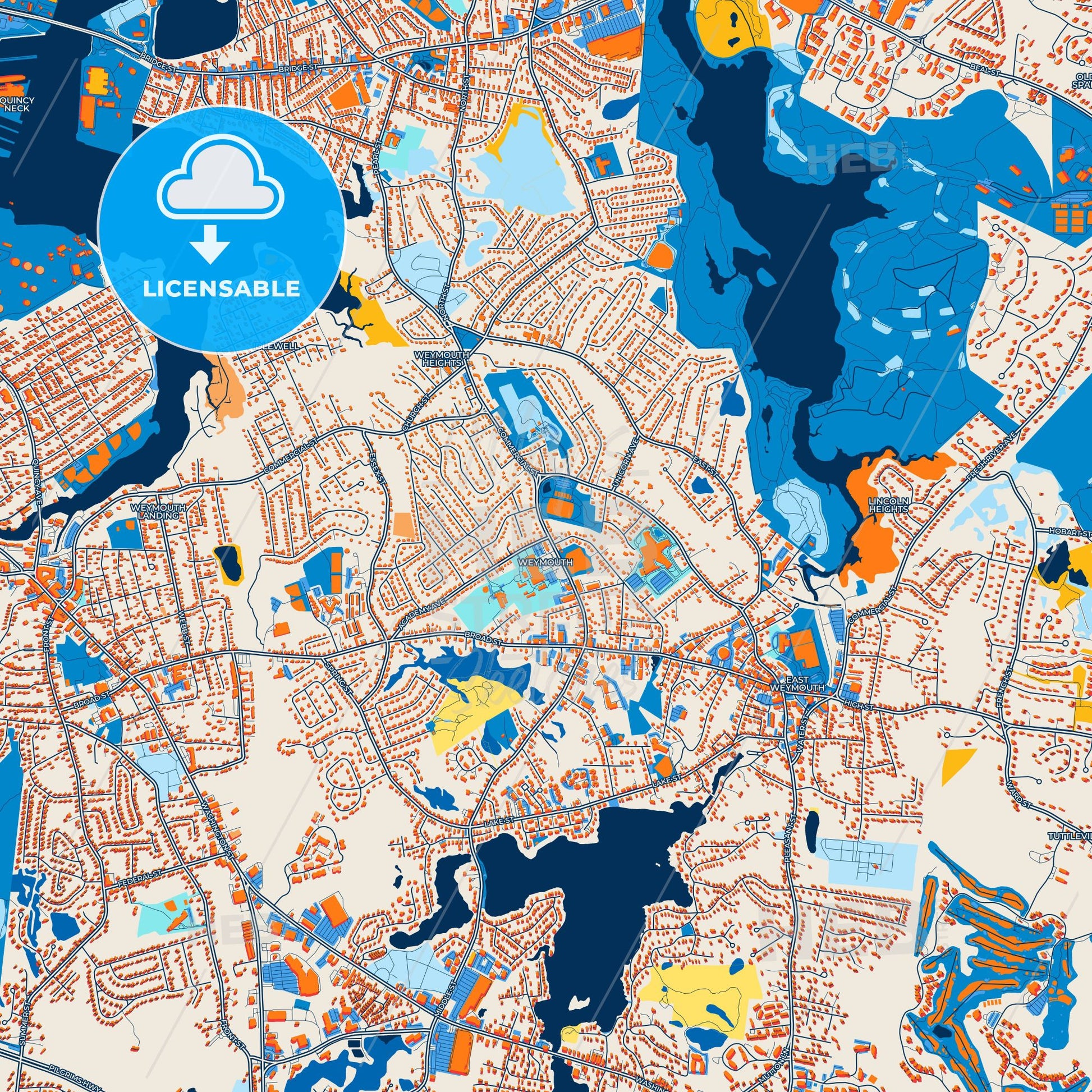 Colorful Weymouth Town Street Map with Labels and Buildings