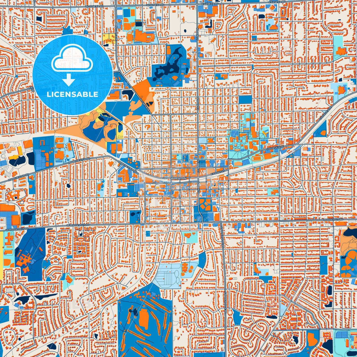 Colorful Wheaton Street Map with Labels and Buildings