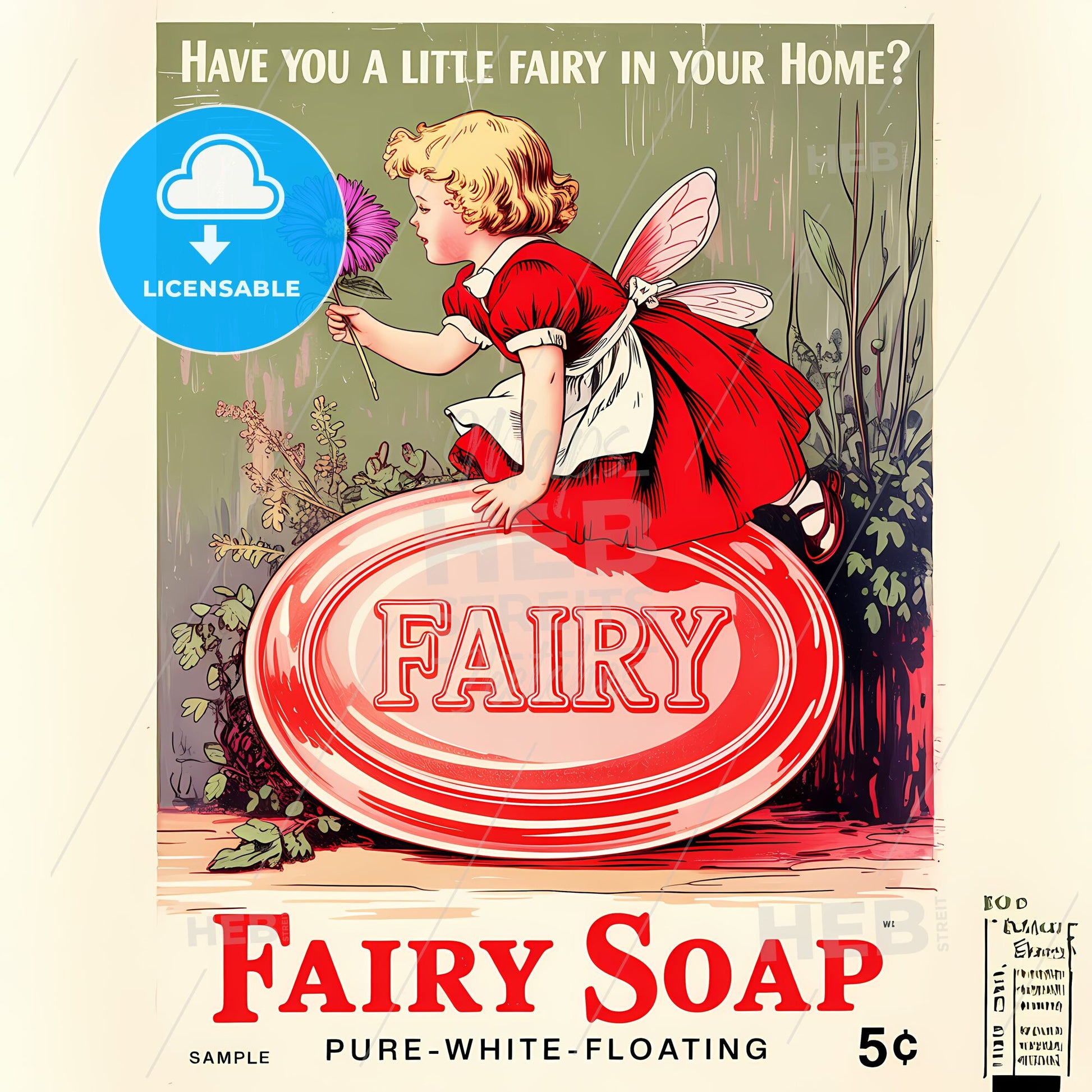 Whimsical Vintage Fairy Soap Ad: Child, Soap Bar & Playful Typography