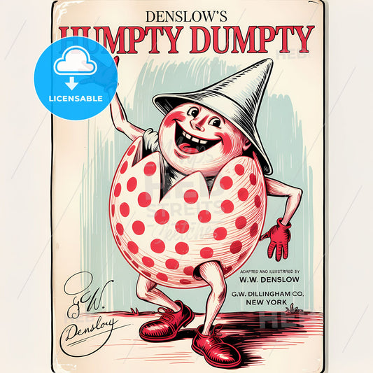 Whimsical Vintage Humpty Dumpty Art: Playful Polka-Dotted Egg Wonder