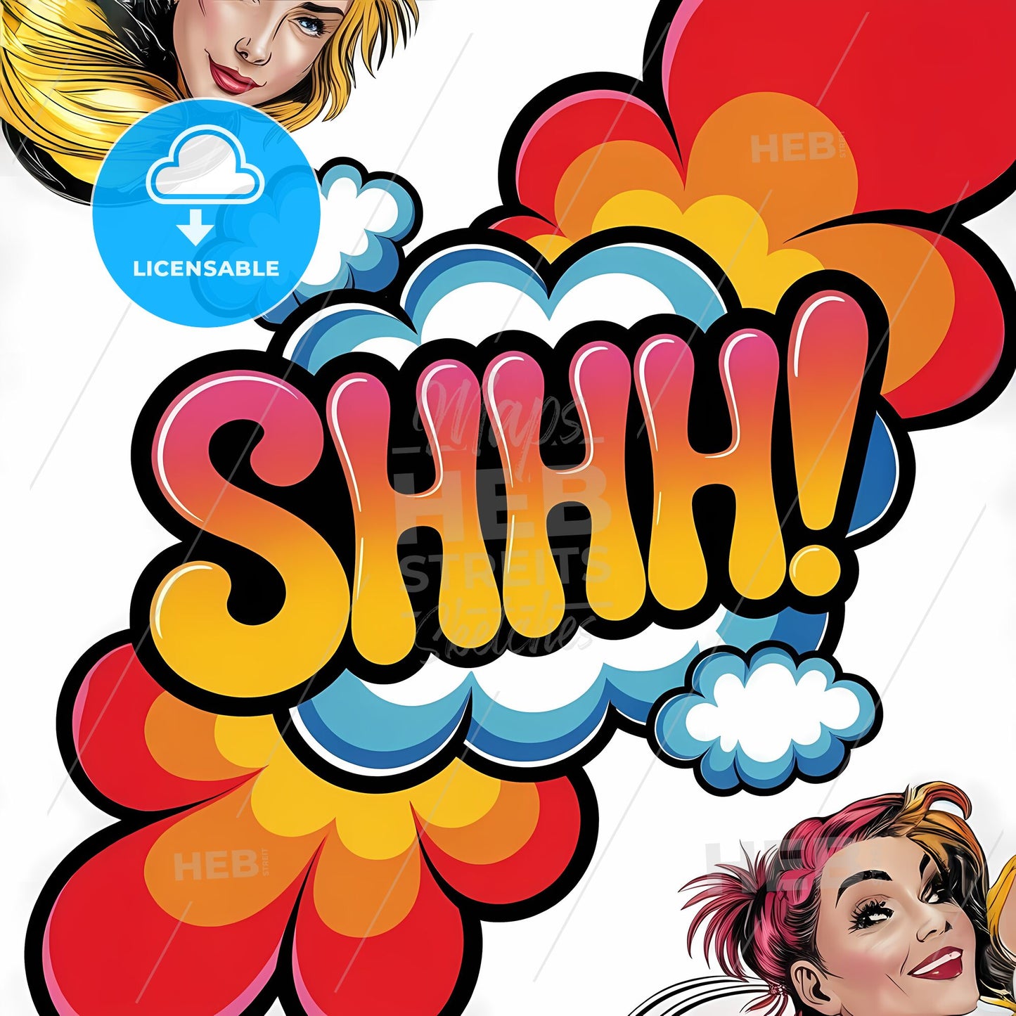 Whimsical 'Shhh!' Cloud Art: Vibrant Gradient & Playful Design