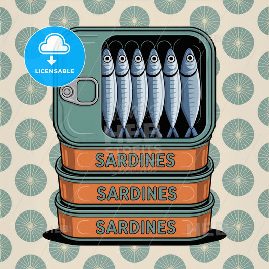 Whimsical Vintage Sardines in Retro Tin Can Art Print - Mid-Century Delight