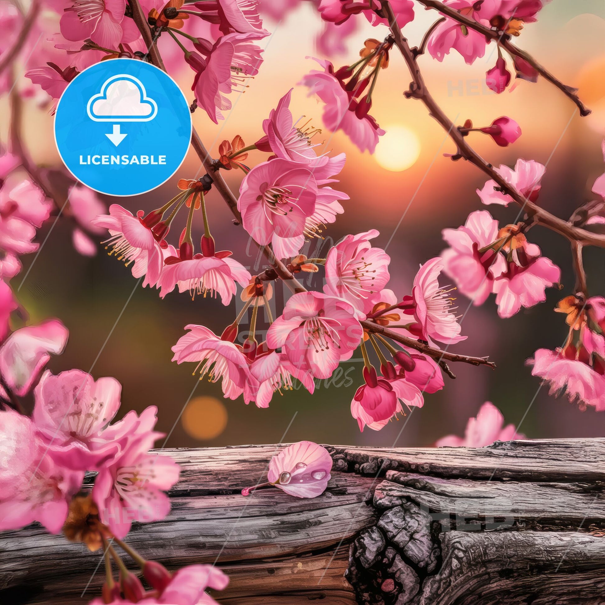 Whispers of Spring: Dreamy Cherry Blossoms Bathed in a Golden Sunset Glow