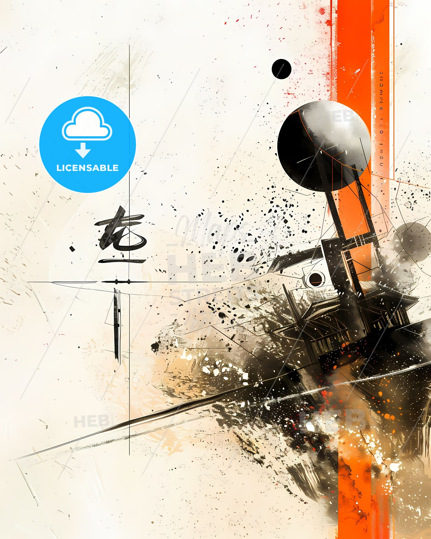 Abstract Art Painting with Vibrant Colors, Geometric Shapes, and Logomark Collages