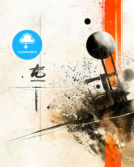 Abstract Art Painting with Vibrant Colors, Geometric Shapes, and Logomark Collages