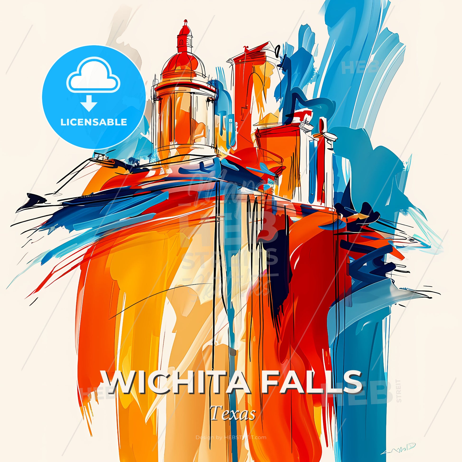 Vibrant Wichita Falls, Texas - A Colorful Painting Of A Building - Square format print template