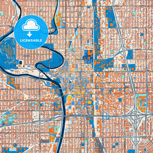 Colorful Wichita Street Map with Labels and Buildings