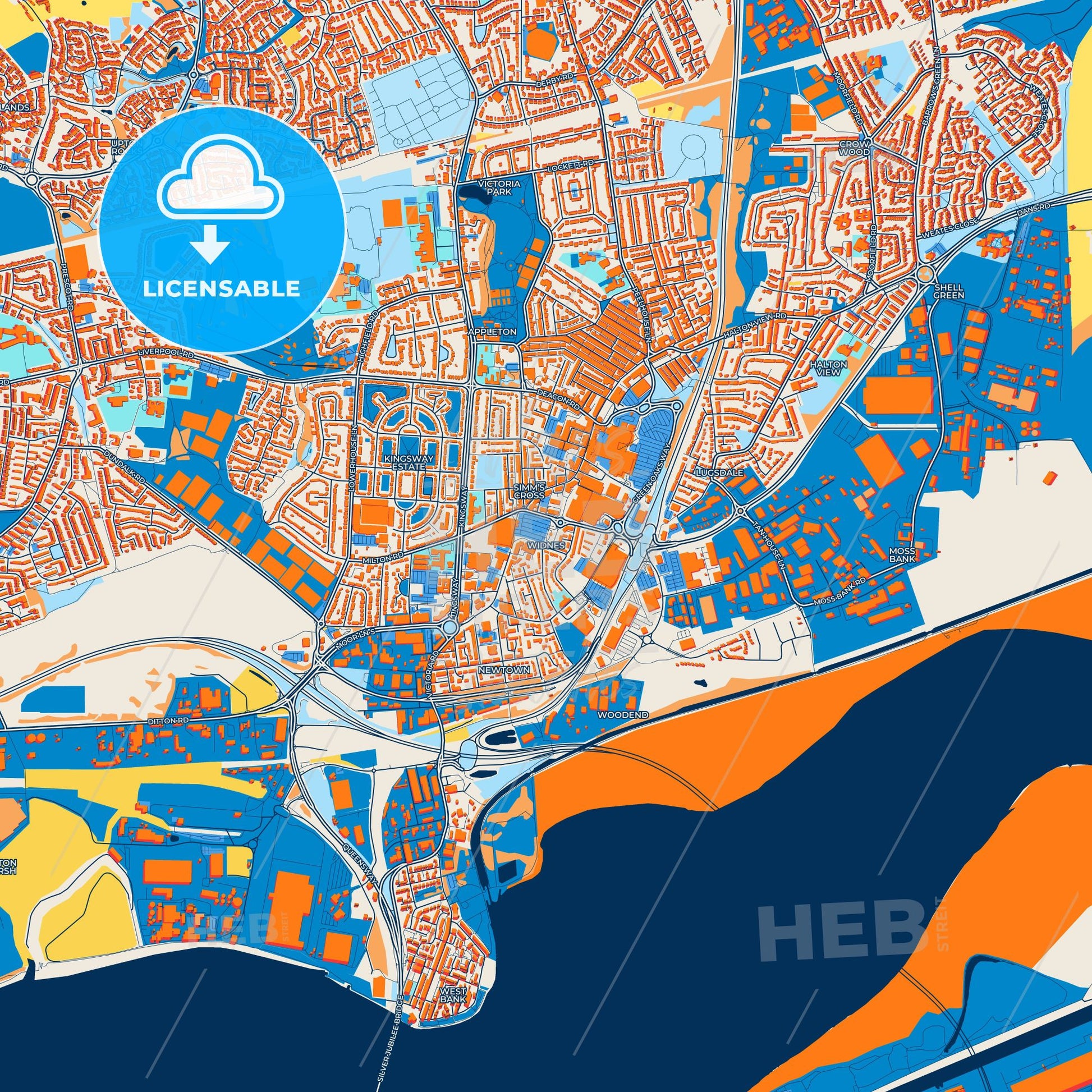 Colorful Widnes Street Map with Labels and Buildings