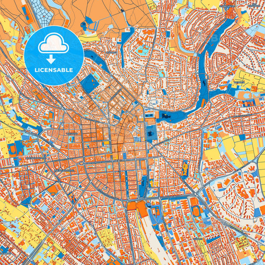 Colorful Wiesbaden Street Map with Labels and Buildings