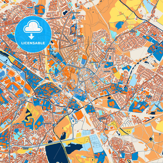 Colorful Wigan Street Map with Labels and Buildings