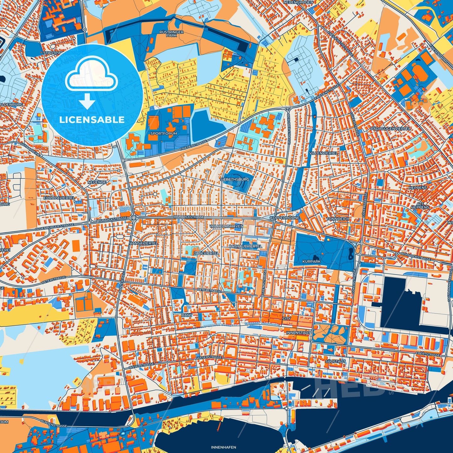 Colorful Wilhelmshaven Street Map with Labels and Buildings