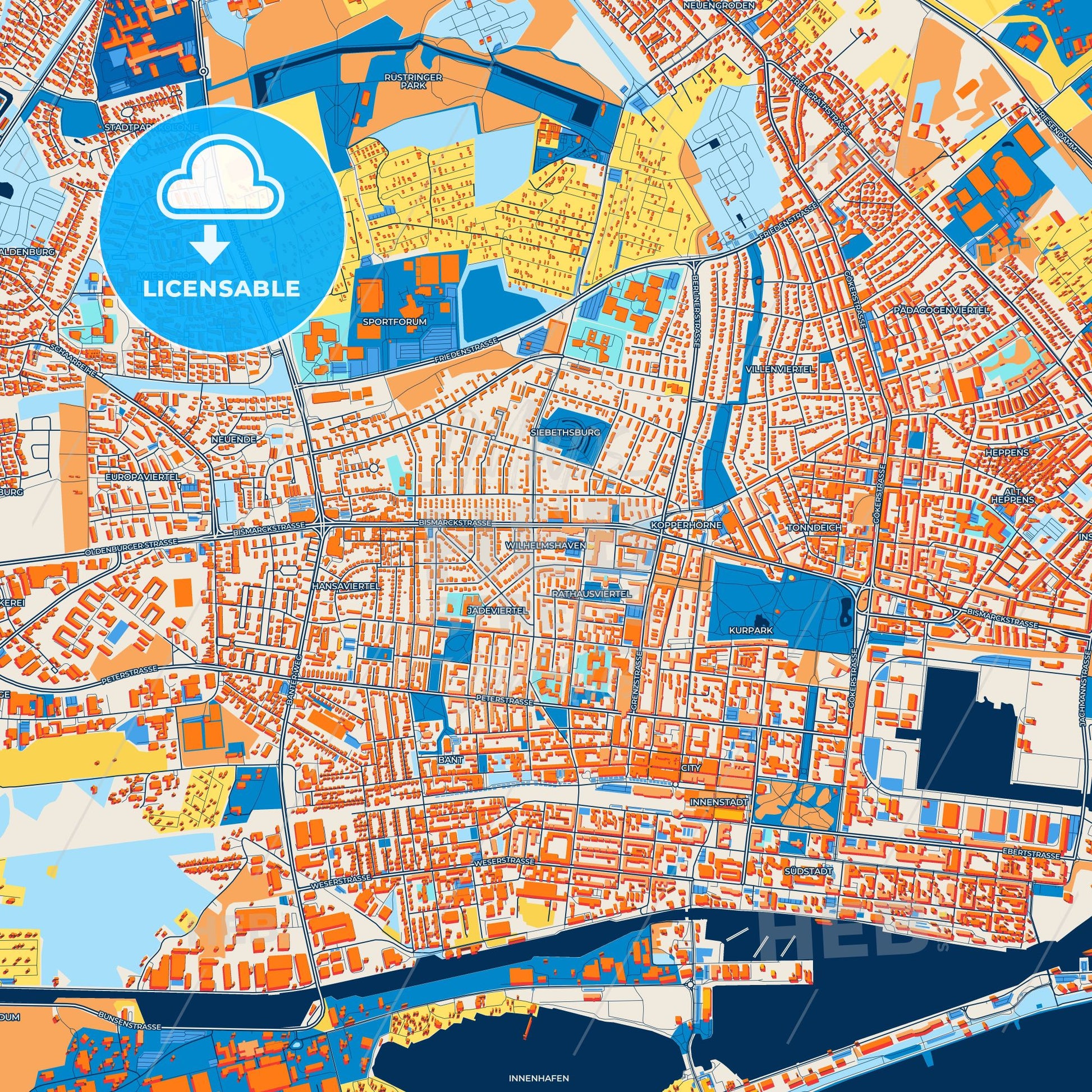 Colorful Wilhelmshaven Street Map with Labels and Buildings