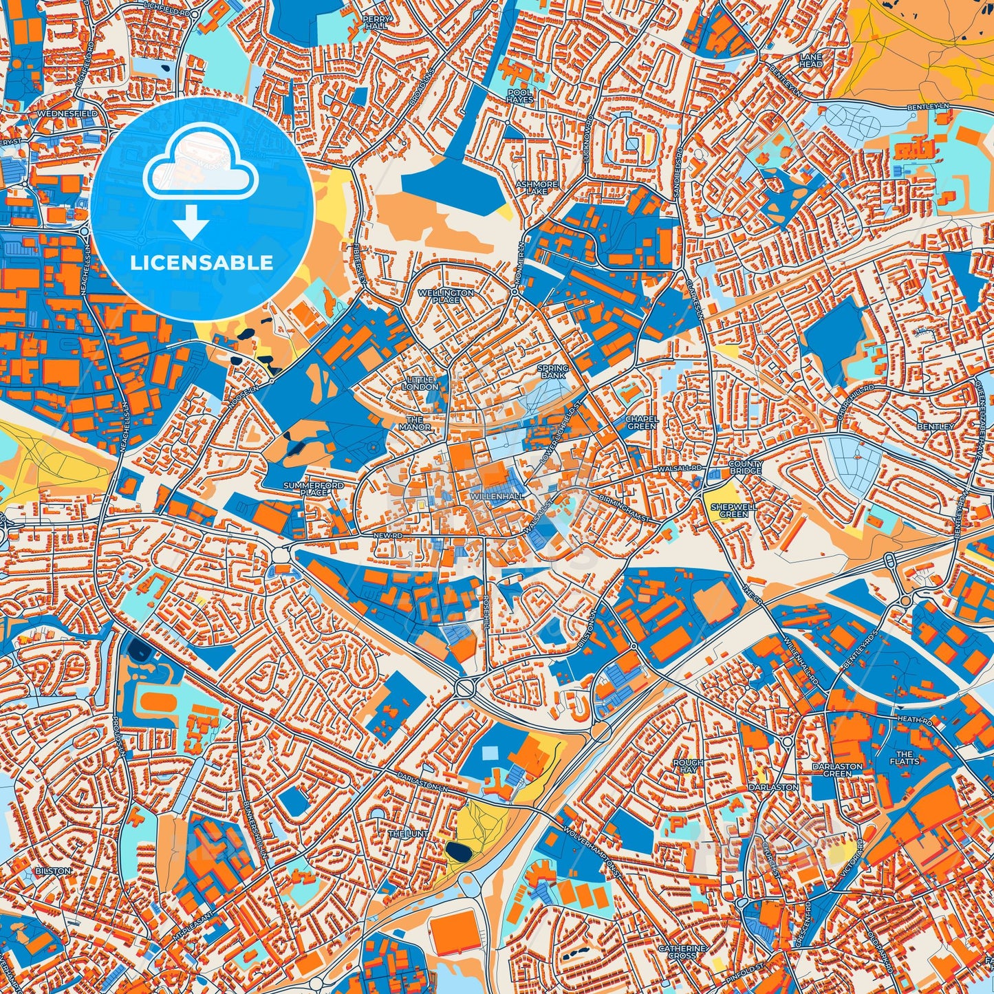 Colorful Willenhall Street Map with Labels and Buildings