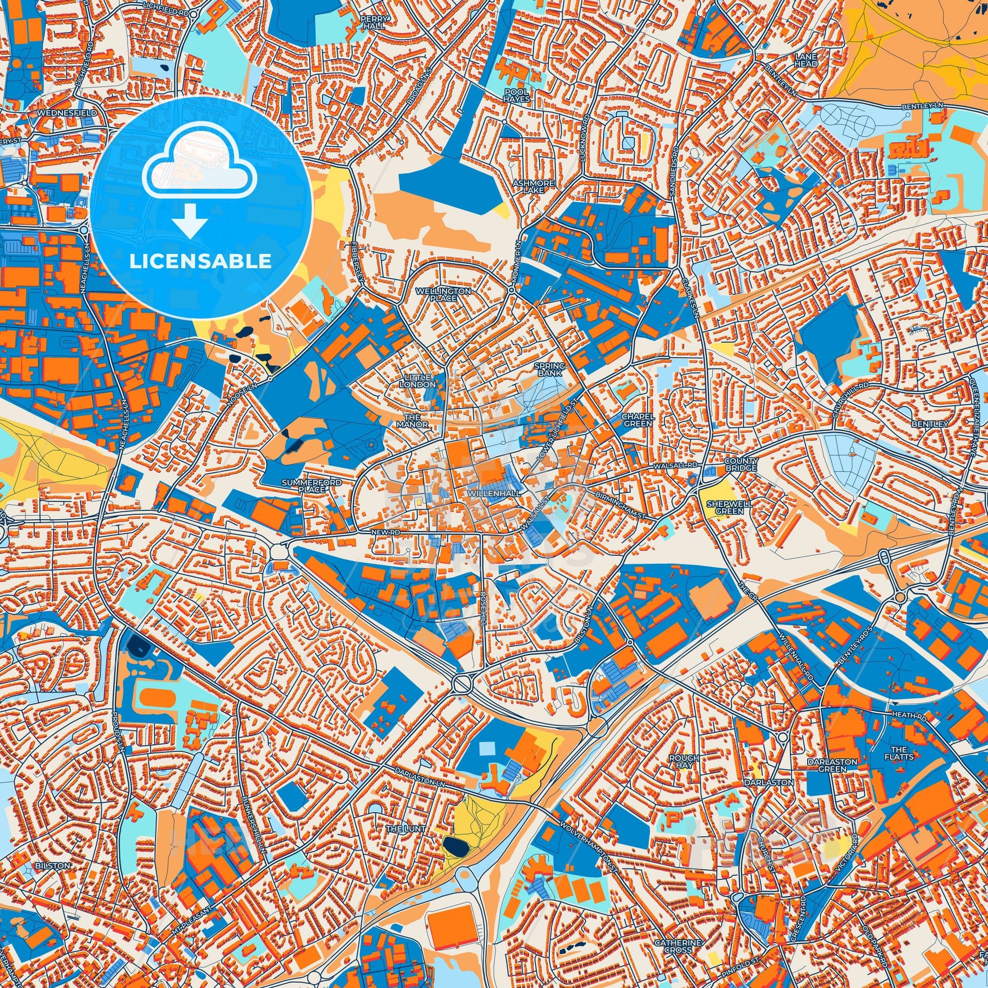 Colorful Willenhall Street Map with Labels and Buildings