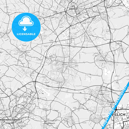 Willich, Germany light map with streetnames, citynames and districts