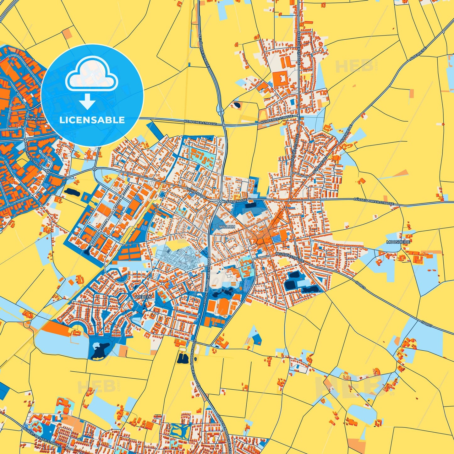 Colorful Willich Street Map with Labels and Buildings