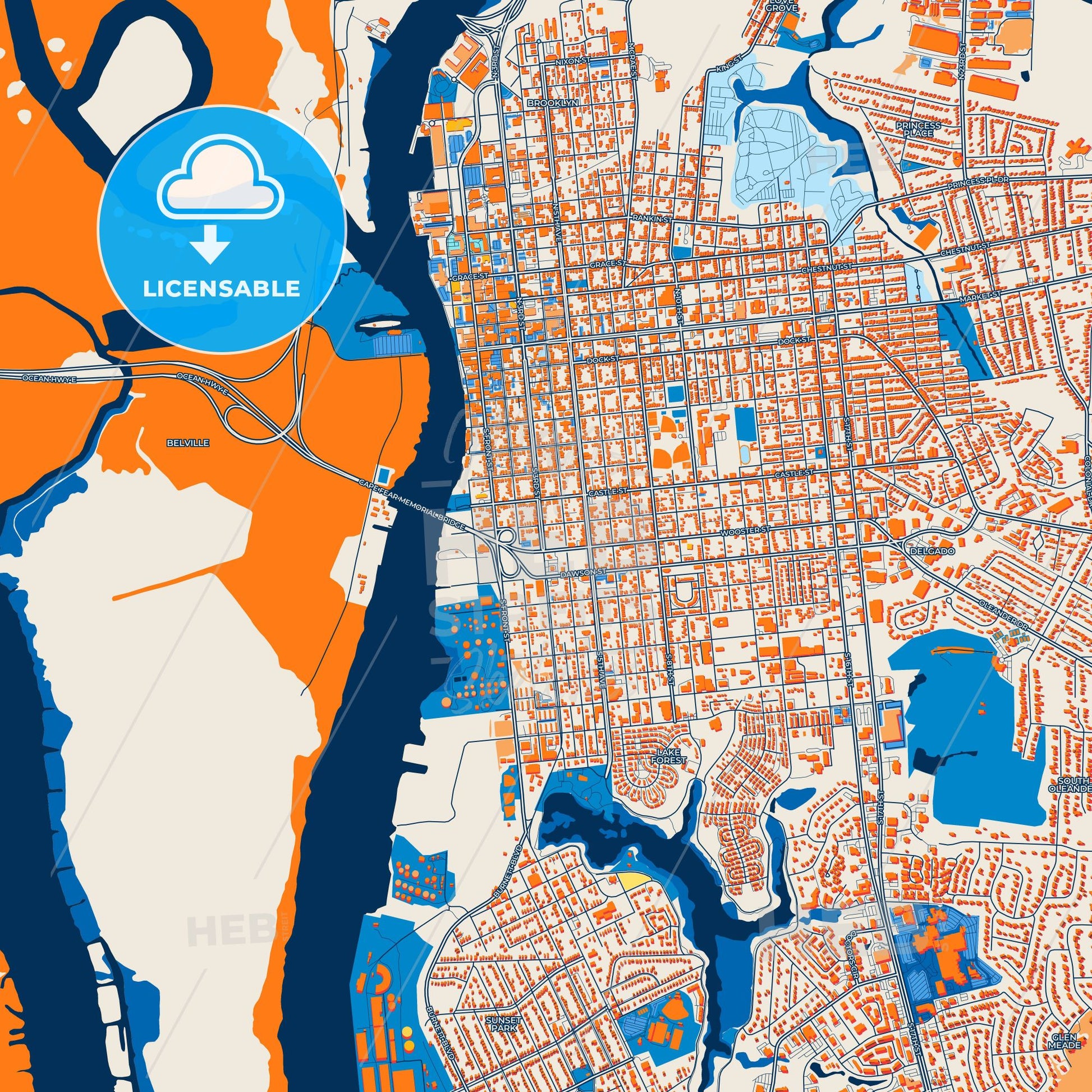 Colorful Wilmington Street Map with Labels and Buildings