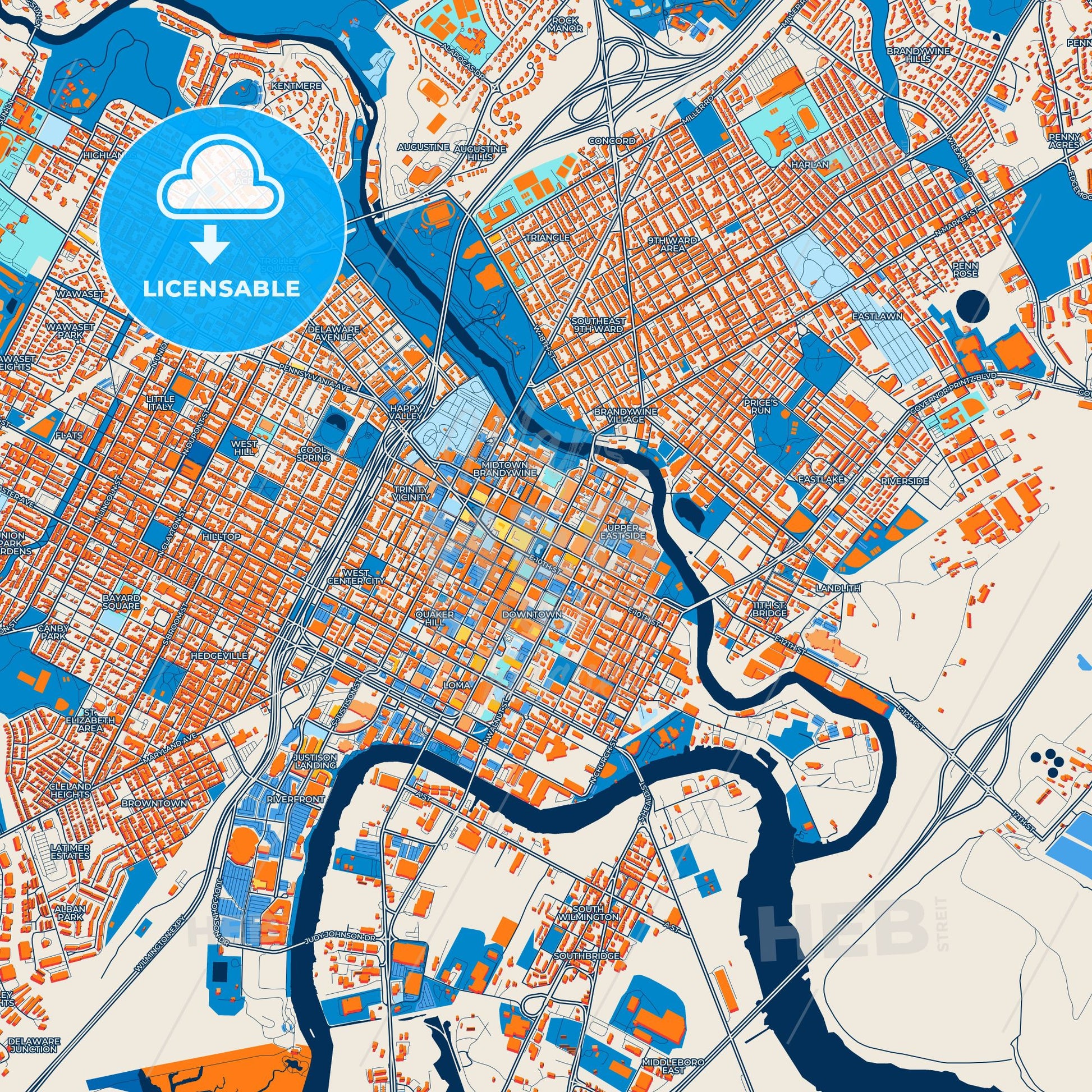Colorful Wilmington Street Map with Labels and Buildings