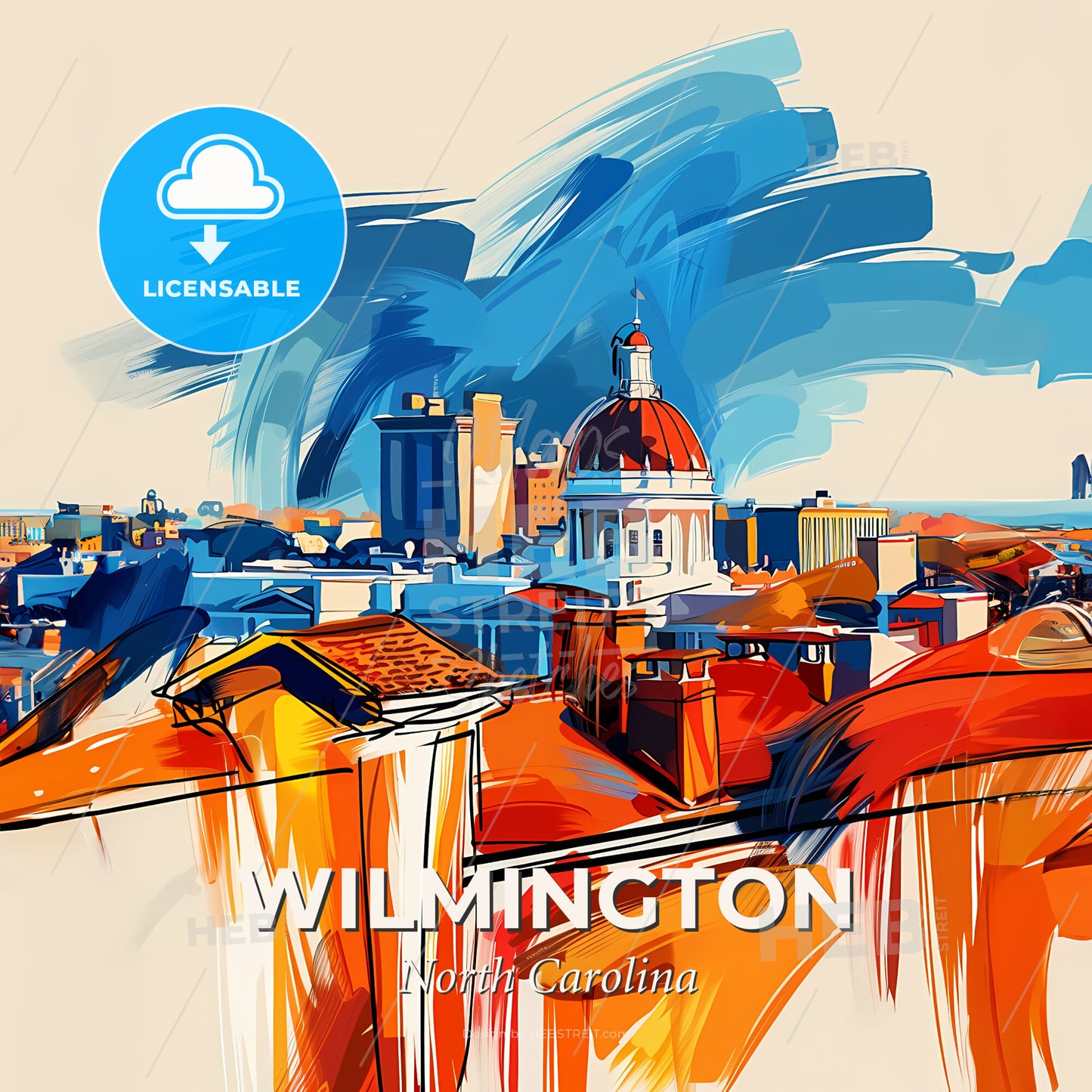 Vibrant Wilmington, North Carolina - A Painting Of A City - Square format print template