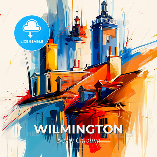 Vibrant Wilmington, North Carolina - A Painting Of A Building With Towers - Square format print template