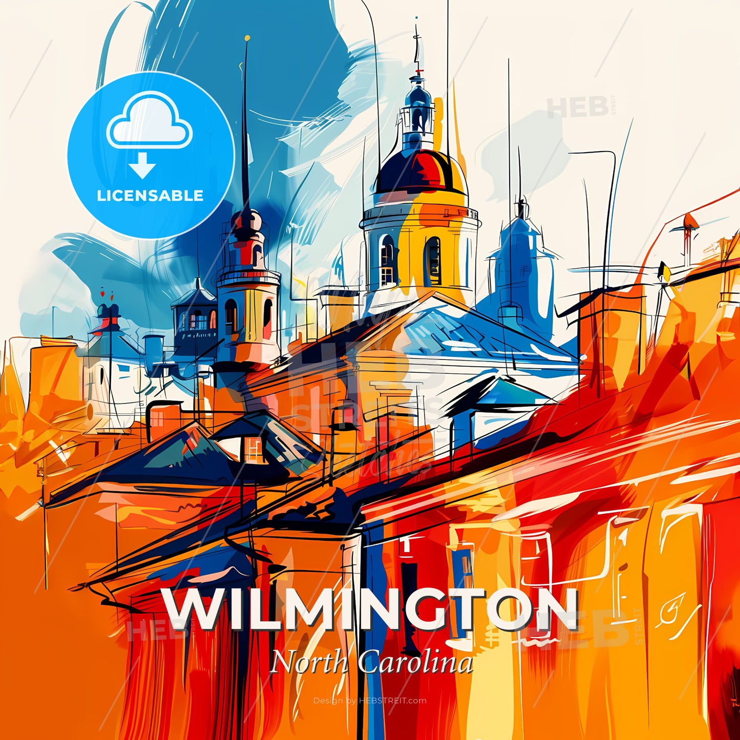 Vibrant Wilmington, North Carolina - A Painting Of A Building With A Dome On Top - Square format print template