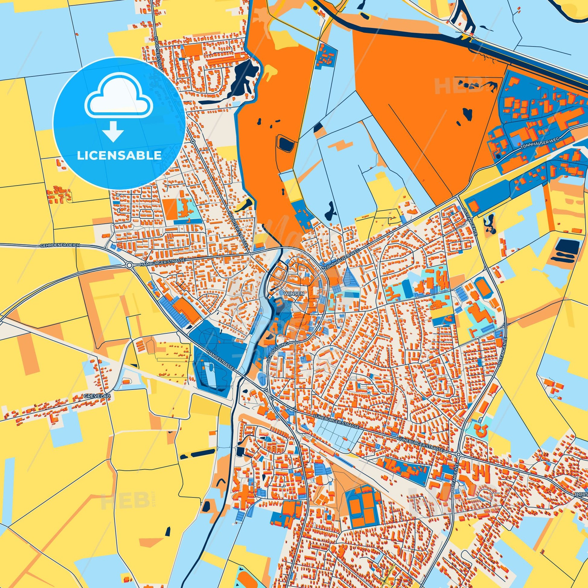 Colorful Winsen (Luhe) Street Map with Labels and Buildings