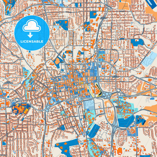 Colorful Winston–Salem Street Map with Labels and Buildings