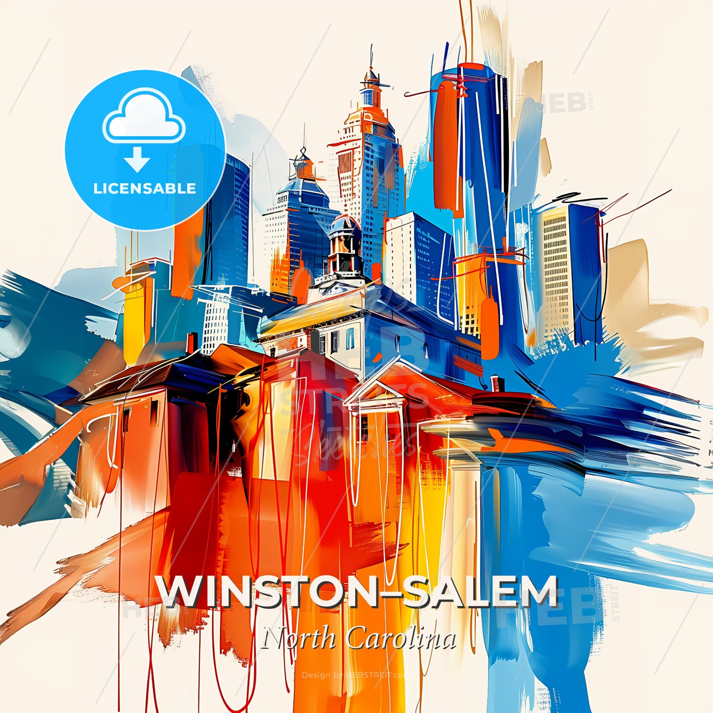 Vibrant Winston–Salem, North Carolina - A Painting Of A City - Square format print template