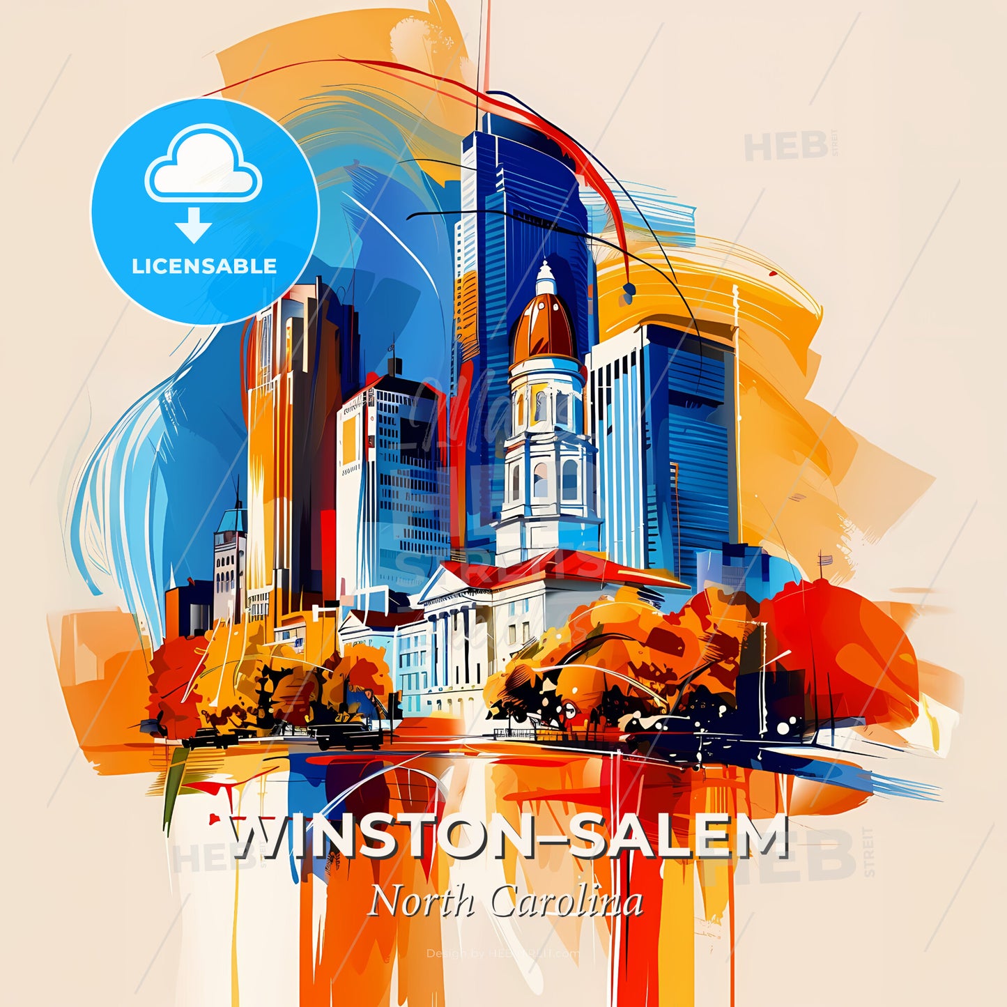 Vibrant Winston–Salem, North Carolina - A Painting Of A City - Square format print template