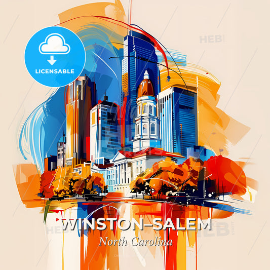 Vibrant Winston–Salem, North Carolina - A Painting Of A City - Square format print template