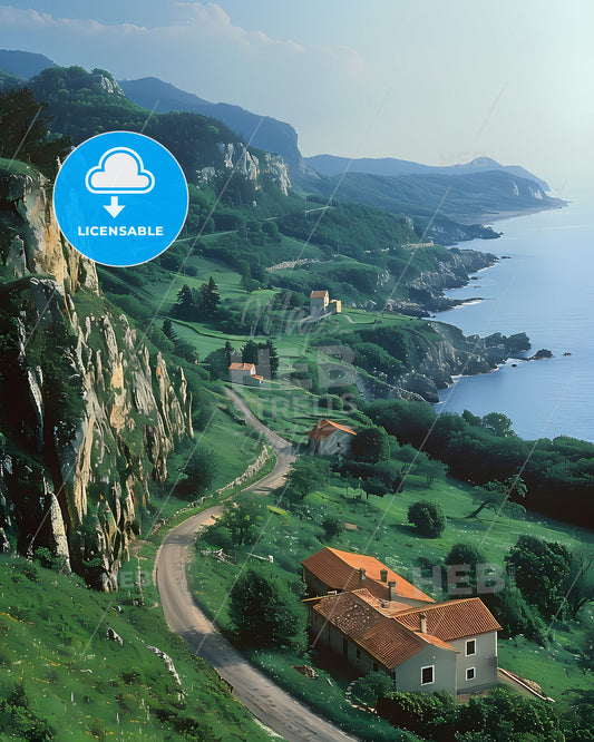 Vibrant Painting Depicting a Road to a Body of Water in Wisconsin, USA