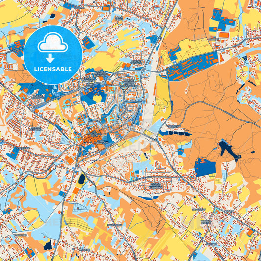 Colorful Wodzisław Śląski Street Map with Labels and Buildings