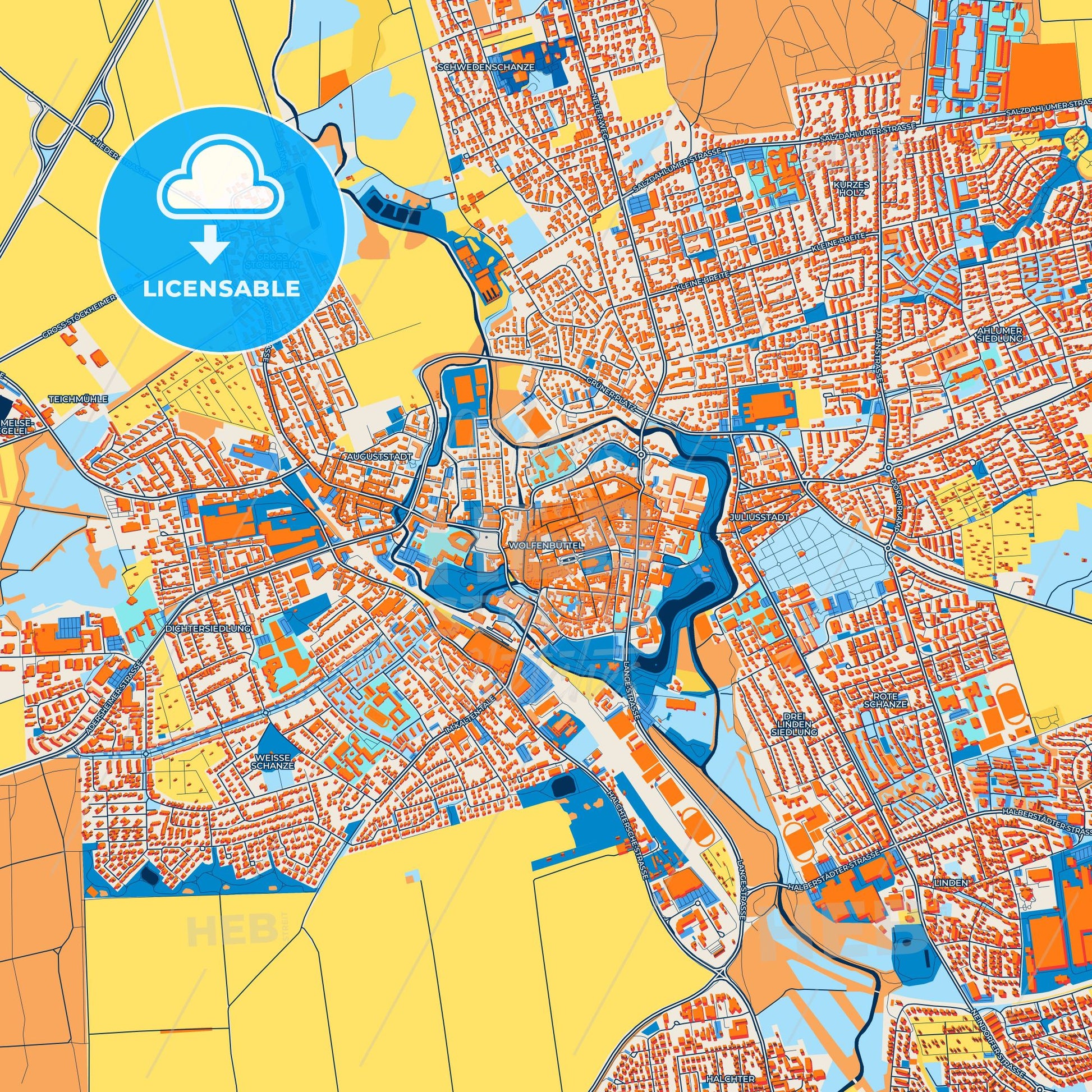 Colorful Wolfenbuttel Street Map with Labels and Buildings