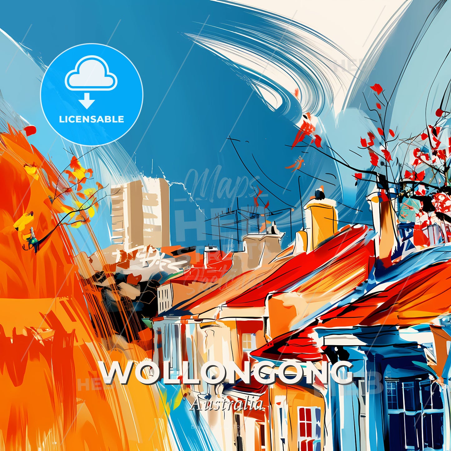 Vibrant Wollongong, Australia - A Painting Of A City - Square format print template