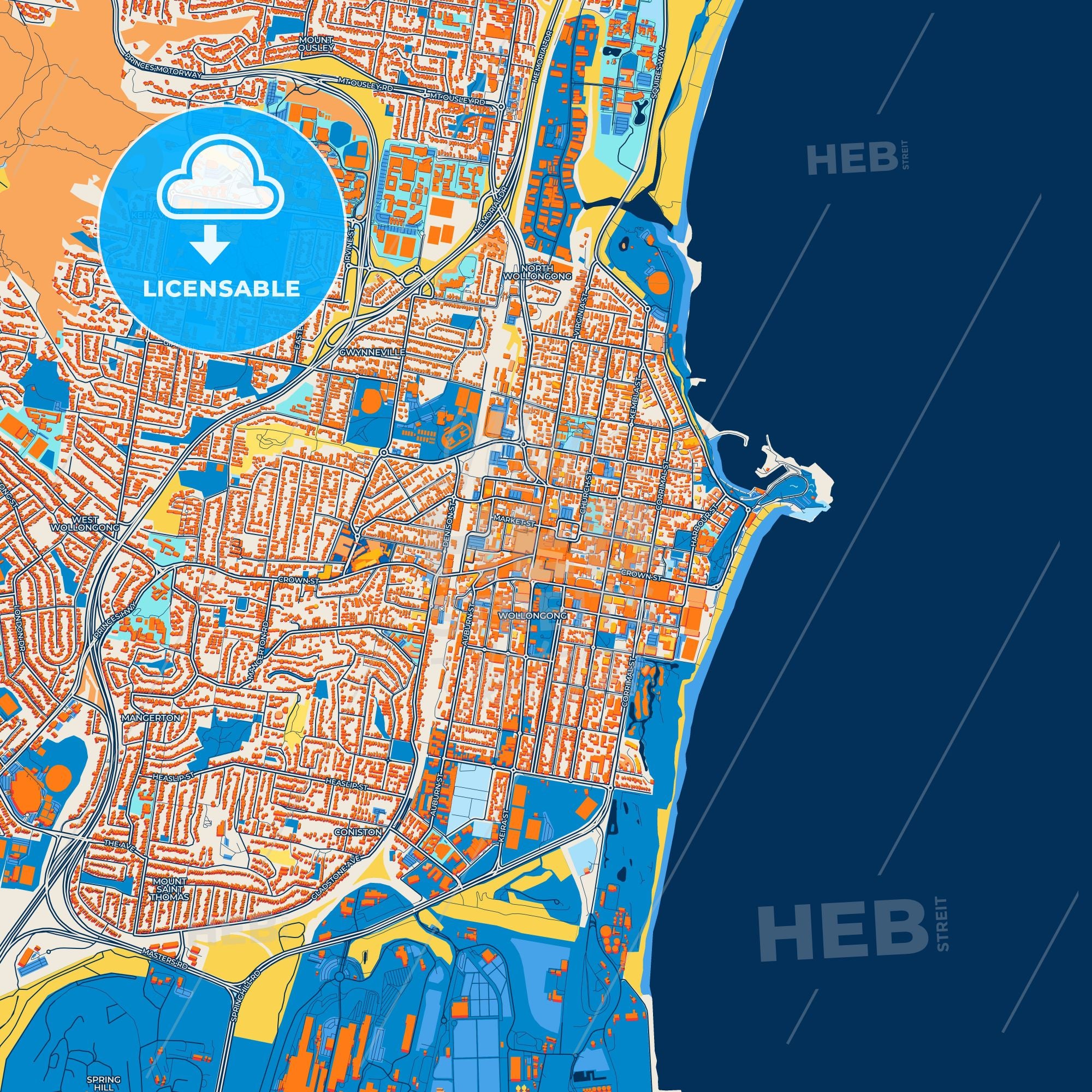 Colorful Wollongong Street Map - Digital Download – HEBSTREITS