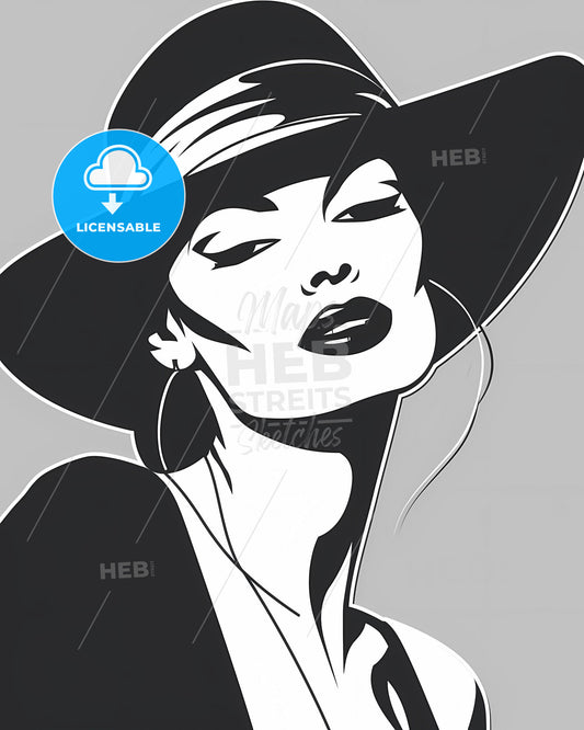 Art Deco Woman Silhouette Minimalism Retro Fashion Printable Wall Decor Black and White Line Art Poster Illustration
