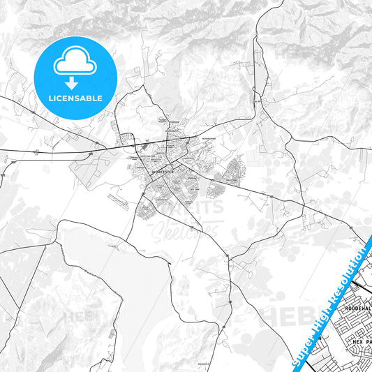 Worcester, South Africa light map with streetnames, citynames and districts