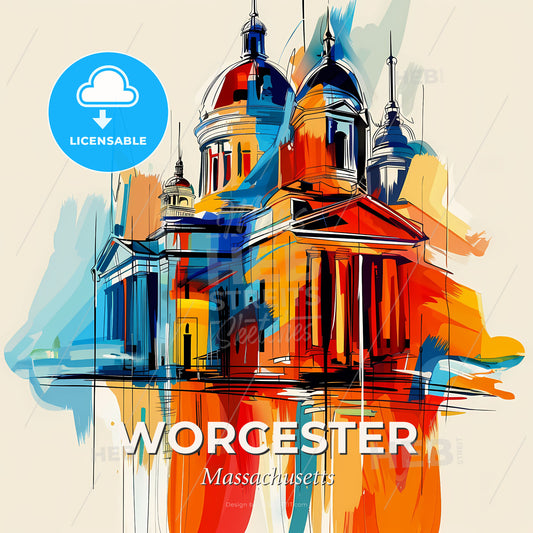 Vibrant Worcester, Massachusetts - A Colorful Building With A Domed Roof - Square format print template