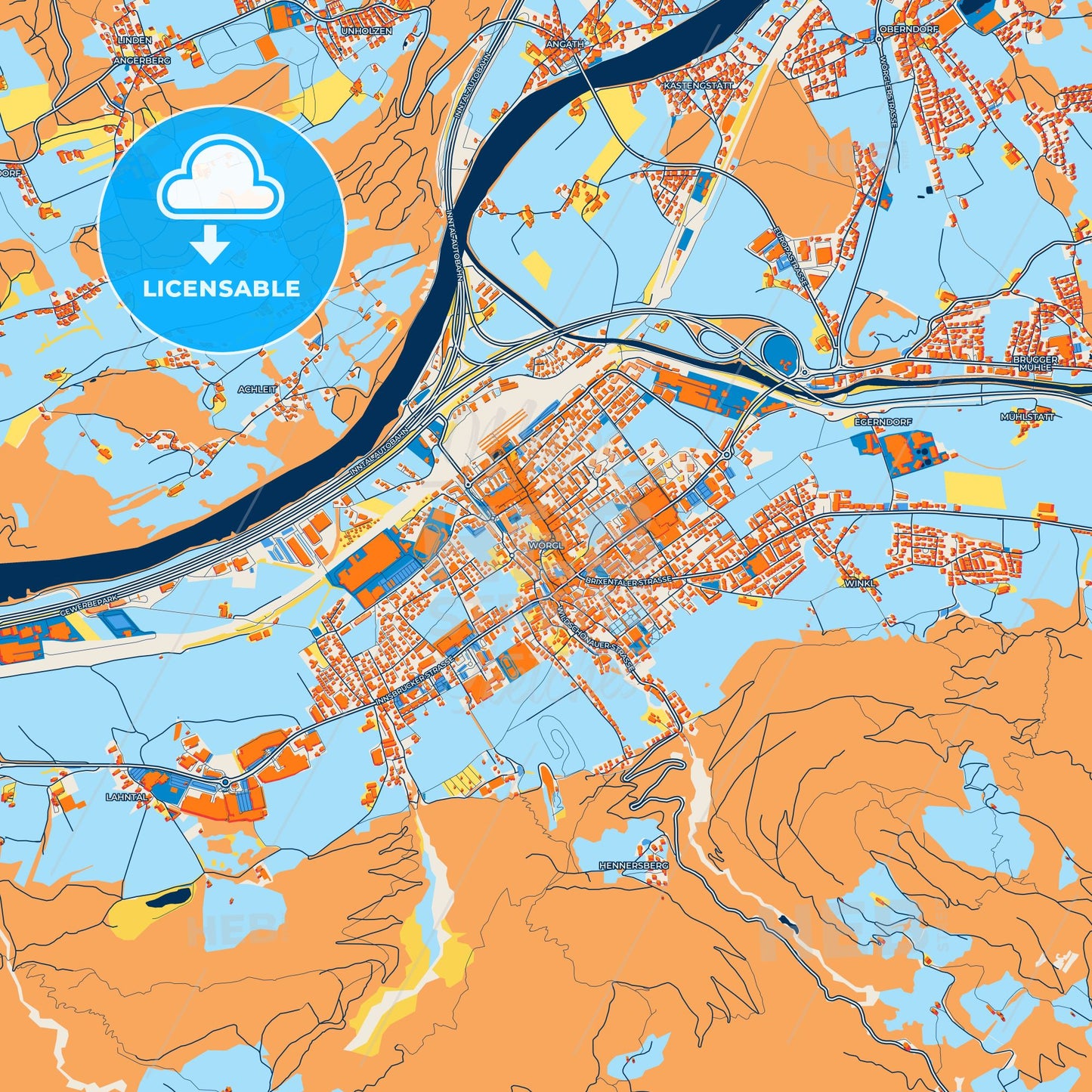 Colorful Wörgl Street Map with Labels and Buildings